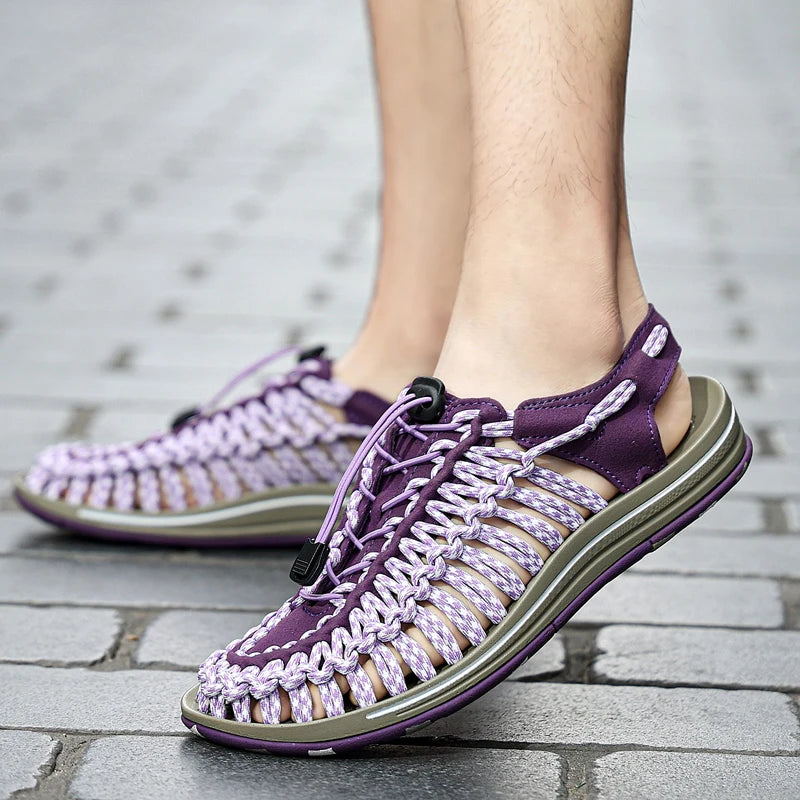 Summer Men Sandals Weaving Design Beach Sandals Breathable Casual Flat Roman Mens Shoes Outdoor Couples Sandals