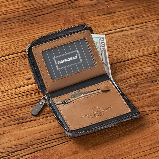 Trendy Wallet Men's PU Leather Male Short Zipper Simple Card Holder Soft Leather Money Clip Retro Coin Purse Gifts for Students