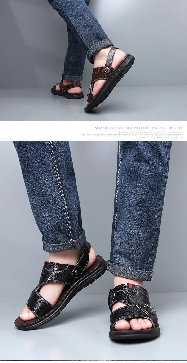 Men Sandals Summer Slippers New Beach Shoes  Outdoor Non-slip Leather Sandals for Men