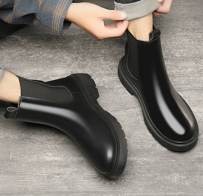 Men's Autumn Chelsea Boots Outdoor high top fashion shoes British style  versatile mid top boot Casual comfortable male shoe