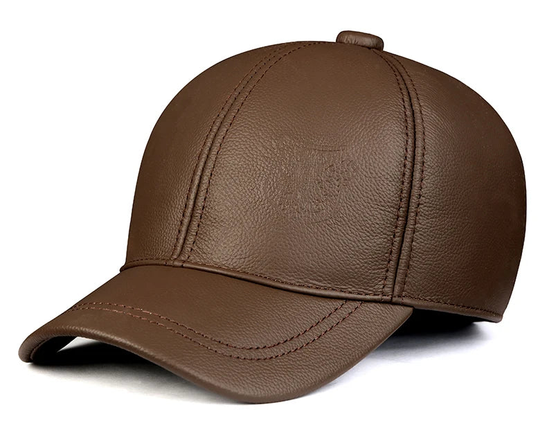 Warm Hat Man 2024 Winter Genuine Leather Baseball Caps Male Casual Cowhide Belt Ear Protect Sport Hockey Hunt Flight Casquette