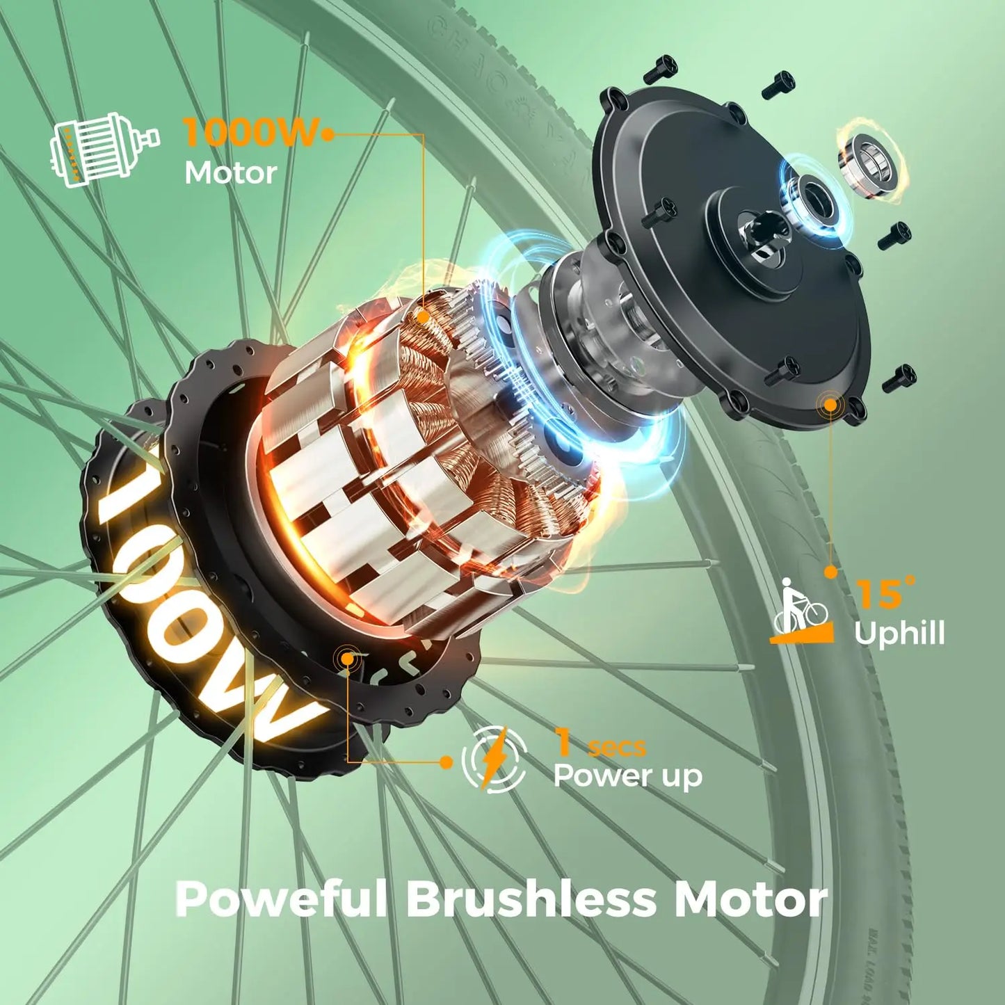 1000W Peak Motor Electric Mountain Bike Removable Battery 7-Speed Front Fork Suspension 40Miles Commuting Custom