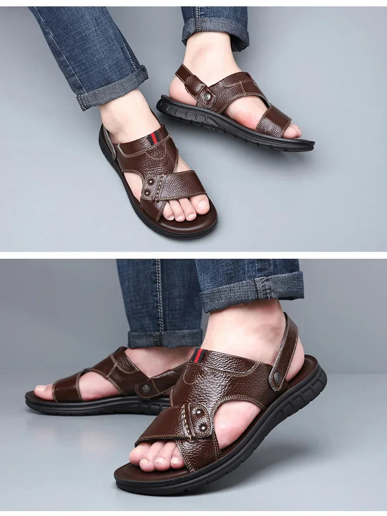 Men Sandals Summer Slippers New Beach Shoes  Outdoor Non-slip Leather Sandals for Men