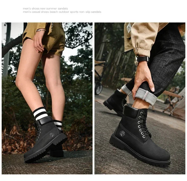 Men Boots High Top Boots Men's Leather Shoes Winter Fashion Plush Warm Shoes Outdoor Sneakers Lace Up Non-Slip Ankle Boots Male