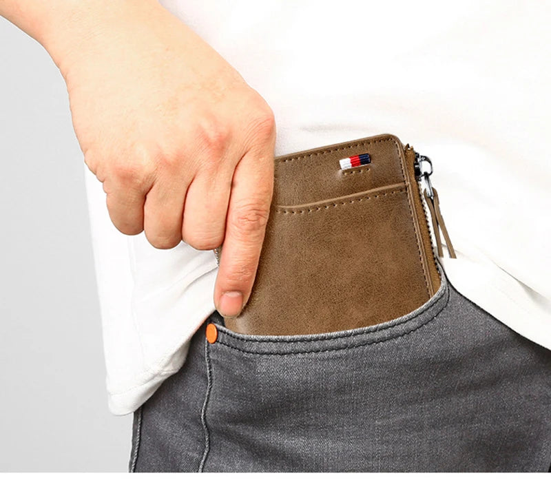 Men's Wallet PU Leather Business Card Holder Zipper Purse for Men RFID Protection Purses Luxury Designer Money Bag Male Gift