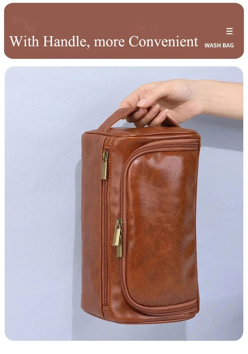 Leather Toiletry Bag for Men Women Dopp Kit Mens Hanging Toiletry Bag Travel Toiletry Bag for Traveling Large Cosmetic Bag for T