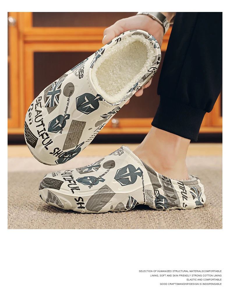 Slippers for Men Wear-resistant Shoes for Men Men's Flip Flops Added Cotton Waterproof Slipper Soft and Comfortable Non-slip