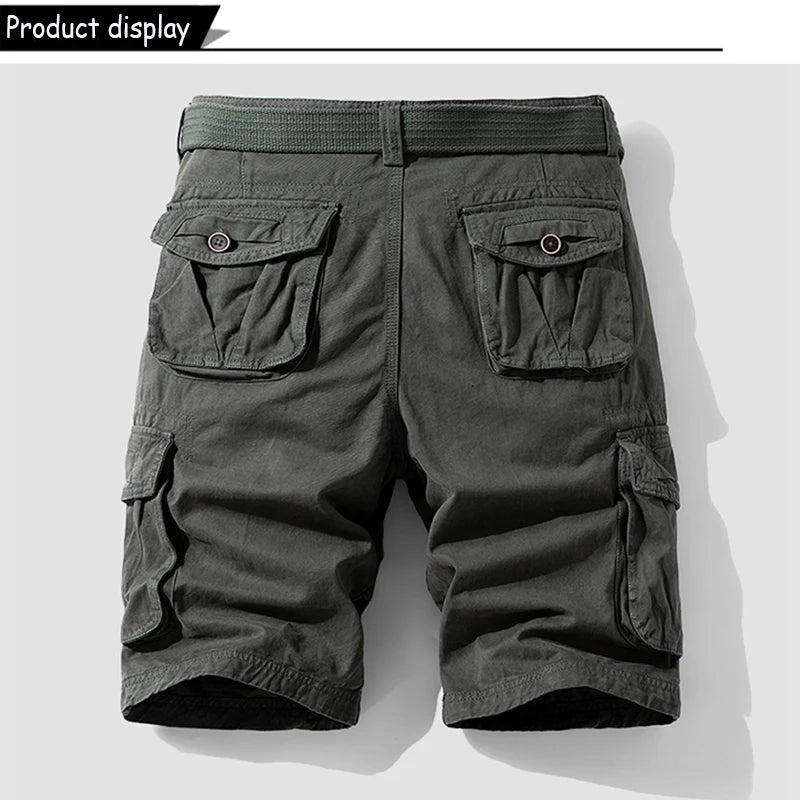 New Men Summer Outdoor Leisure Buttons Cargo Style Shorts Men Solid Straight Cotton Comfortable Fashion Design Short Pants Male