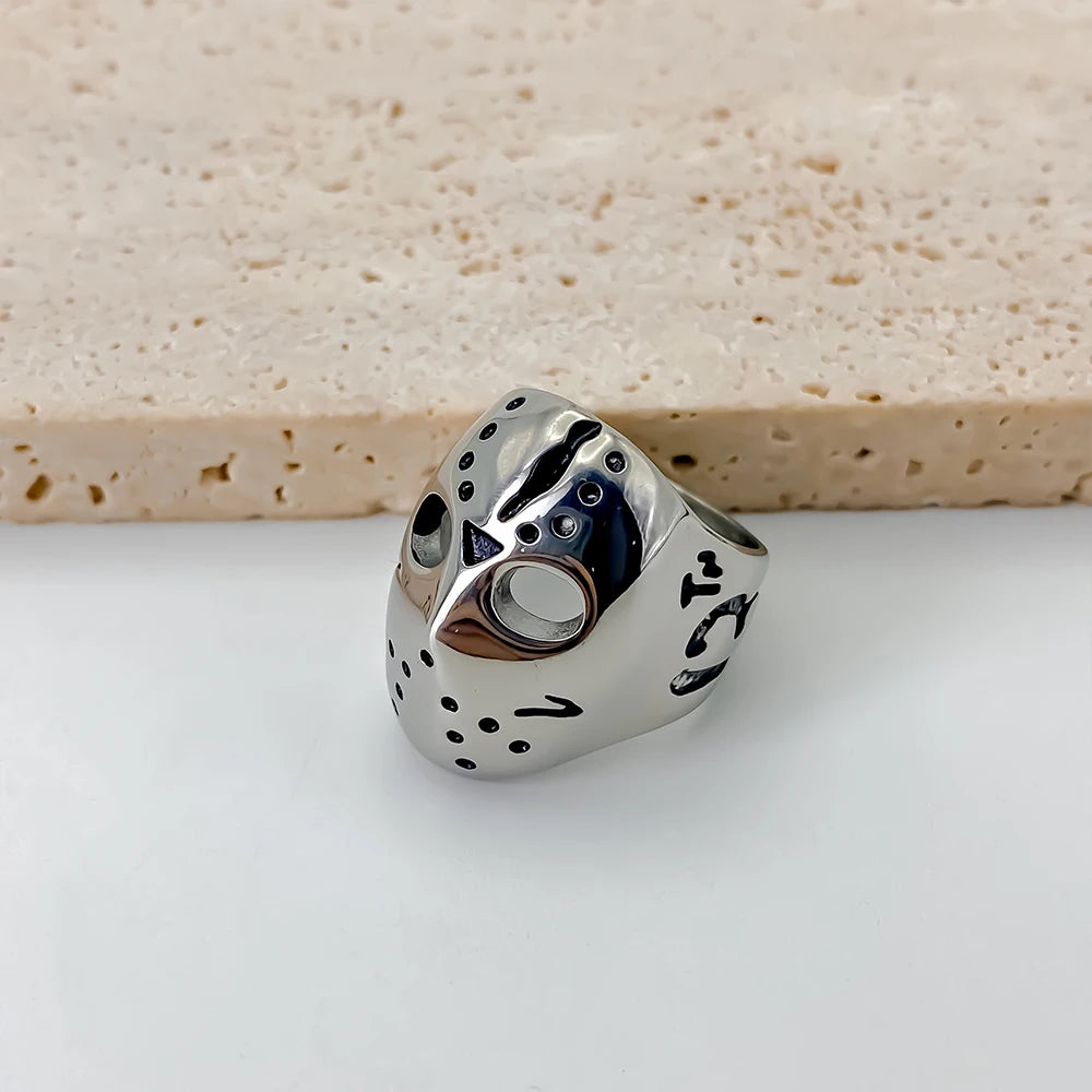 eManco Stainless Steel Mask Shape Prom Men's Titanium Ring 2025 New Pre-Owned Punk Vintage Metal Accessories Wholesale