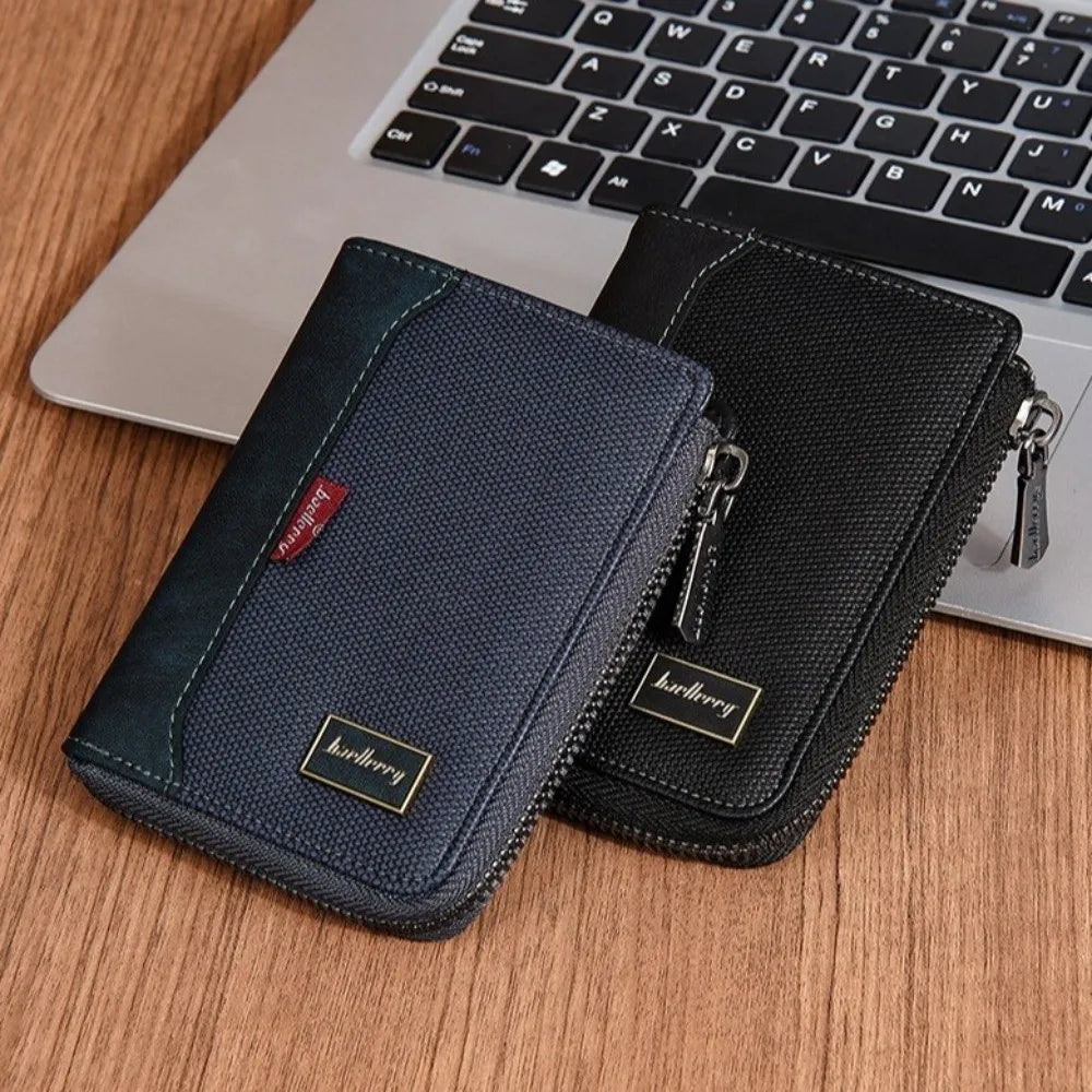 Fashion PU Leather Men's Wallet Multi-functional Zipper Closure Business Wallet Large Capacity Square Short Card Bag Male
