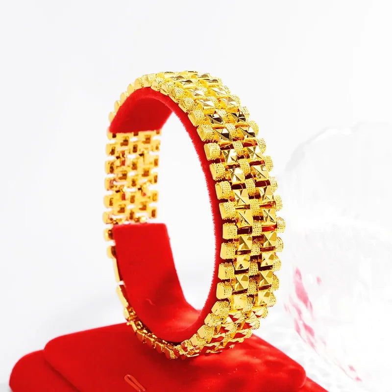 Premium9999 gold bracelet  pure gold mens real gold wrist chain fashionable and atmospheric24K watch buckle watch chainValentine