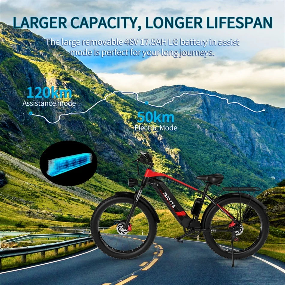 2023 Electric Bike Adult 1500W 26'' Dual Drive Mountain E Bike 48V 17.5AH Battery Removable Off Road Electric Bicycle