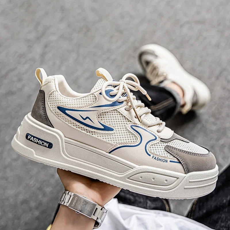 Men's Sneakers for Spring and Summer Are Breathable Fashionable Low-top Round-toe Lace-up and Color-blocked Sports Shoes