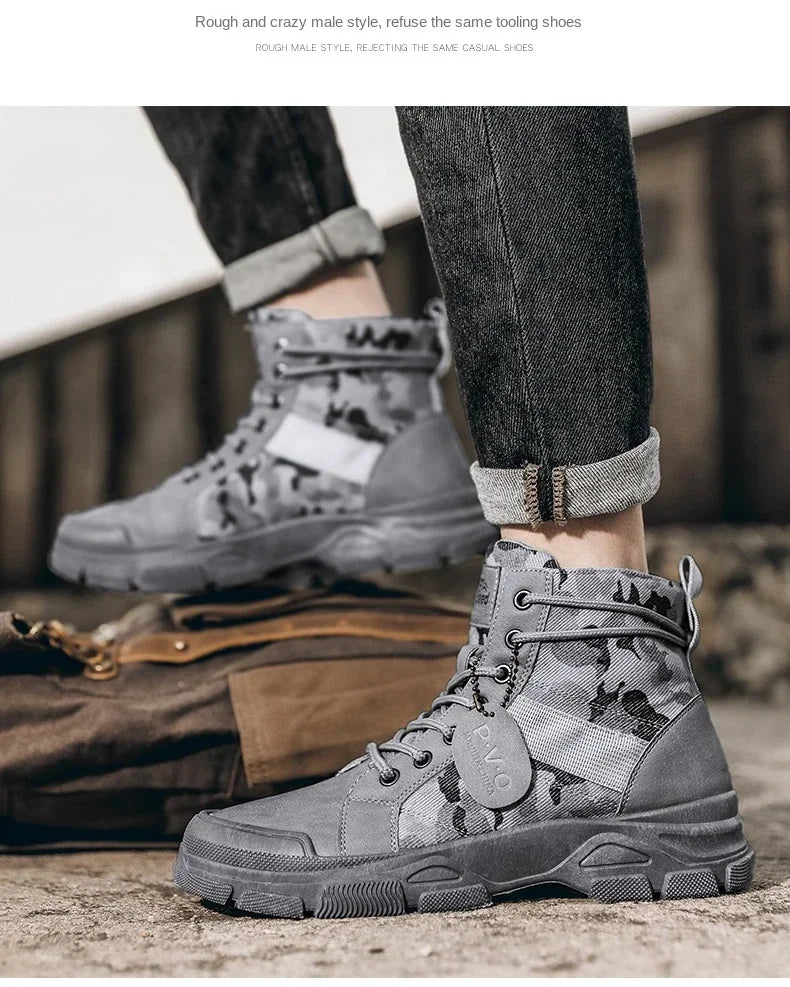 Military Boots for Men Autumn High Top Camouflage Desert Casual Flats Mens Boot Breathable Non Slip Work Shoes Zapatillas Hombre
