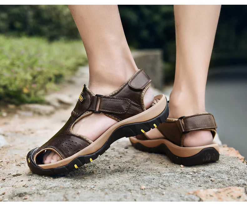 2025 Genuine Leather Men Shoes Summer New Large Size Men's Sandals Men Sandals Fashion Sandals Slippers Big Size 38-47