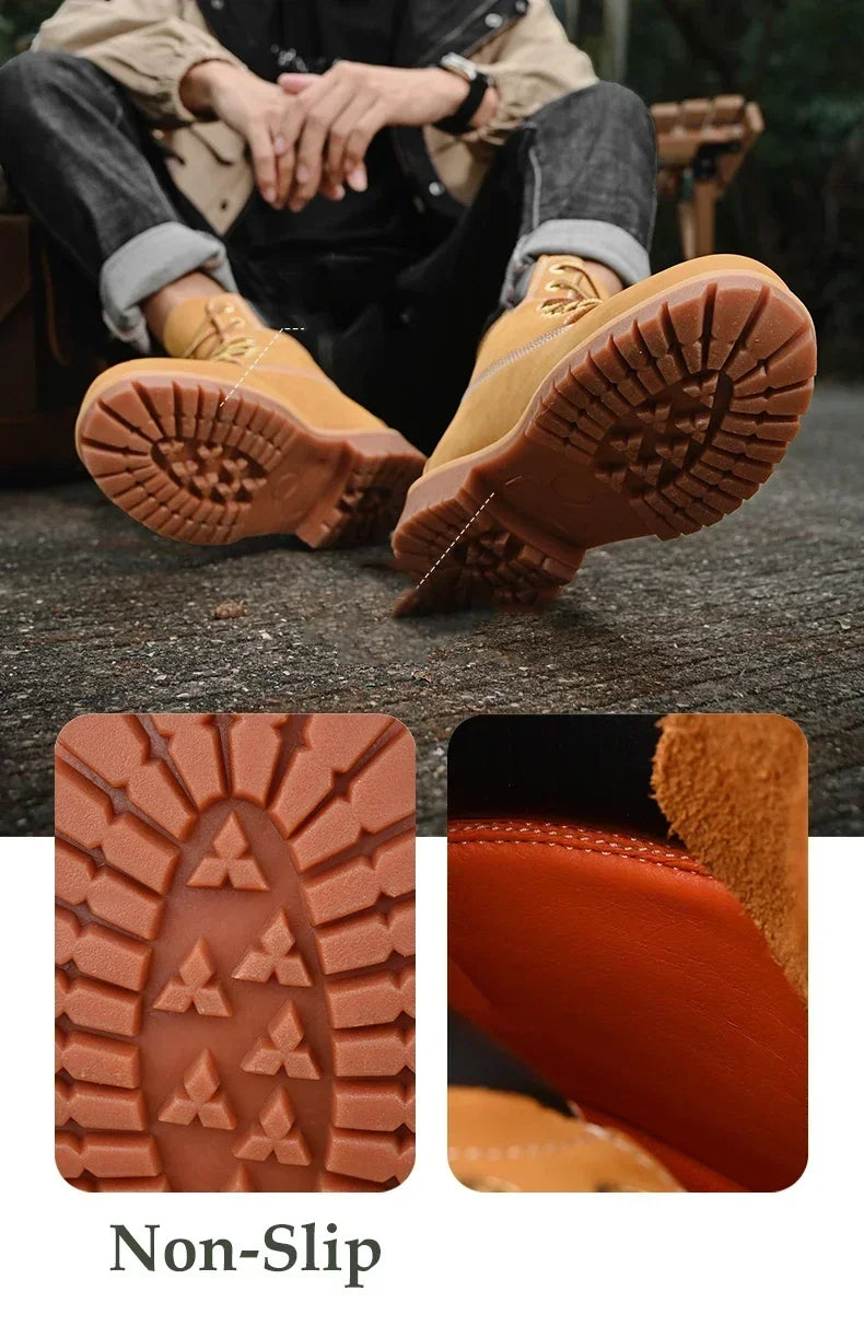 Men Boots High Top Boots Men's Leather Shoes Winter Fashion Plush Warm Shoes Outdoor Sneakers Lace Up Non-Slip Ankle Boots Male