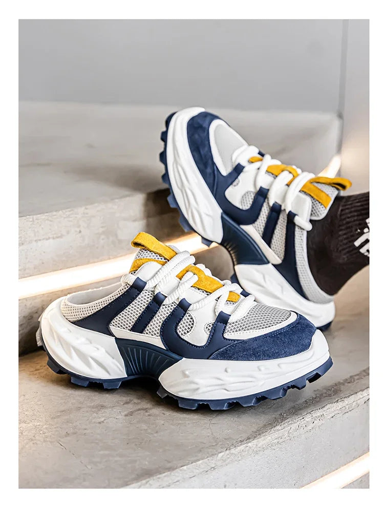 Sneakers for Men Fashion Green Half Breathable Summer Chunky Shoes Men Streetwear Platform Sneakers Man Sports Casual Shoes 2025