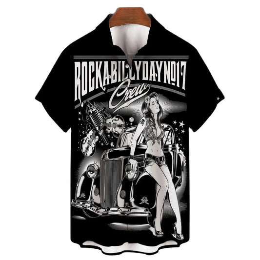 Shirts For Men 3d Vintage Horror Skull Rocker Print Gothic Rockabilly Hawaiian Shirt Short Sleeve Top Homme Harajuku Ropa Hombre