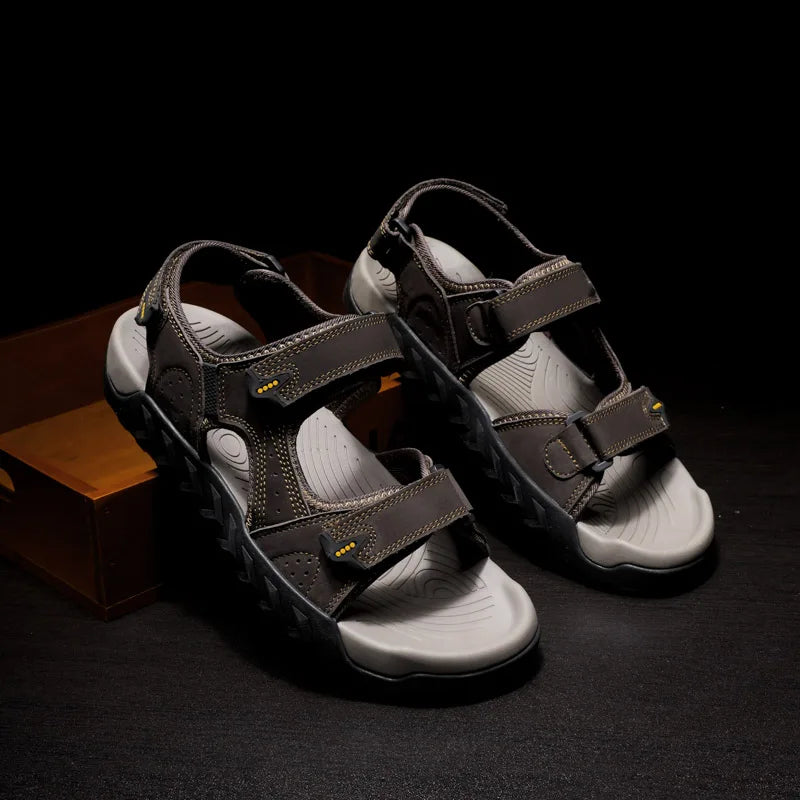 Men's Outdoor Genuine Leather Sandals High-quality Summer Non-slip Beach Sandals Fashion Breathable Walking Soft Bottom Sneakers