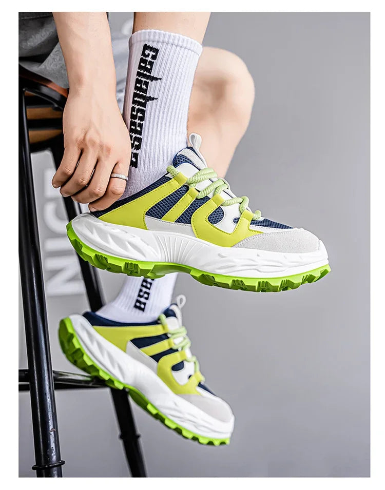 Sneakers for Men Fashion Green Half Breathable Summer Chunky Shoes Men Streetwear Platform Sneakers Man Sports Casual Shoes 2025