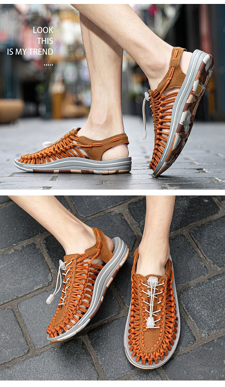 Summer Men Sandals Weaving Design Beach Sandals Breathable Casual Flat Roman Mens Shoes Outdoor Couples Sandals