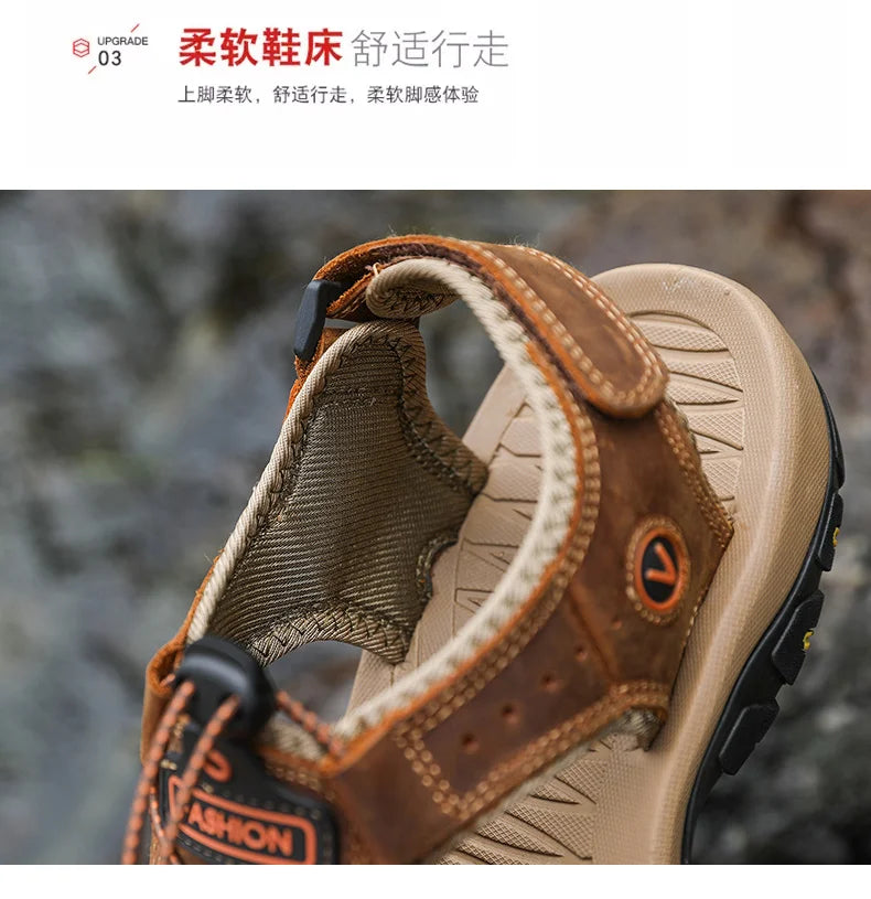Summer Men Sandals Genuine Leather Mens Casual Shoes Outdoor Men Leather Sandals for Men Beach Shoes Roman Shoes Plus Size 38-48