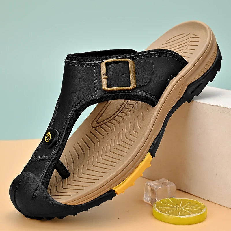 Genuine Leather Sandals Men Breathable Summer Shoes Man Waterproof Outdoor Men Sandals Antiskid Beach Sandals Footwear