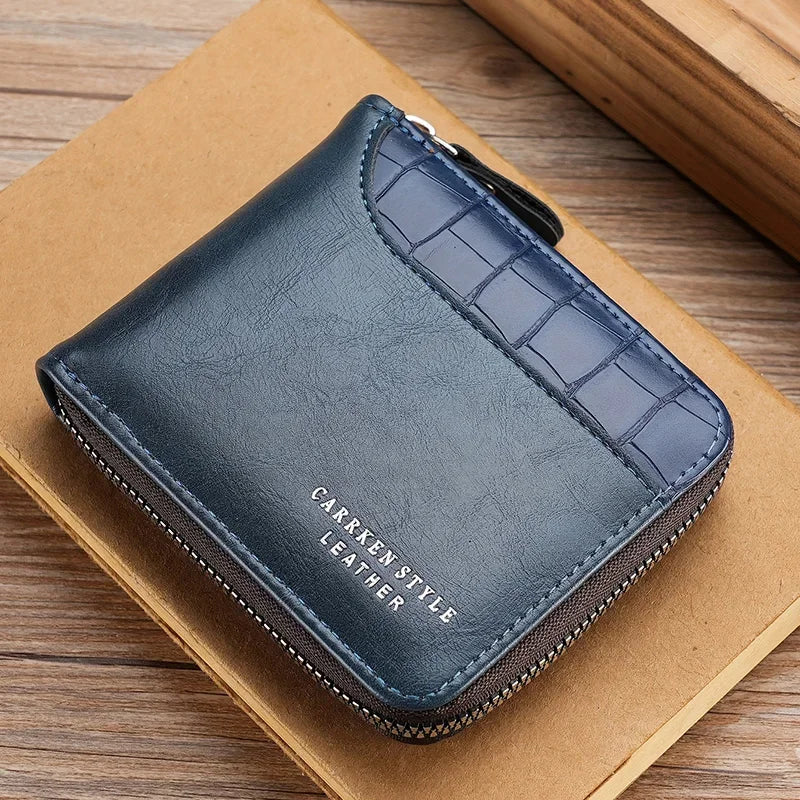 Leather Men's Wallet Luxury Mens Purse Male Zipper Card Holders With Coin Pocket Rfid Wallets Gifts For Men Money Bag