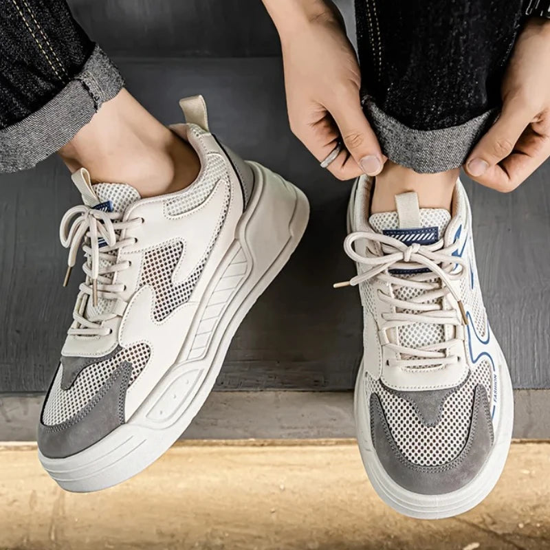 Men's Sneakers for Spring and Summer Are Breathable Fashionable Low-top Round-toe Lace-up and Color-blocked Sports Shoes