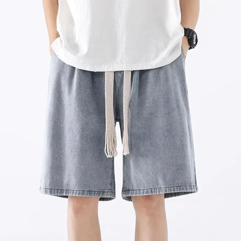 Men New Casual Shorts Male Summer Fashion Straight Leg Five Quarter Loose Fit Denim Pants High Street Wide Leg Baggy Pants