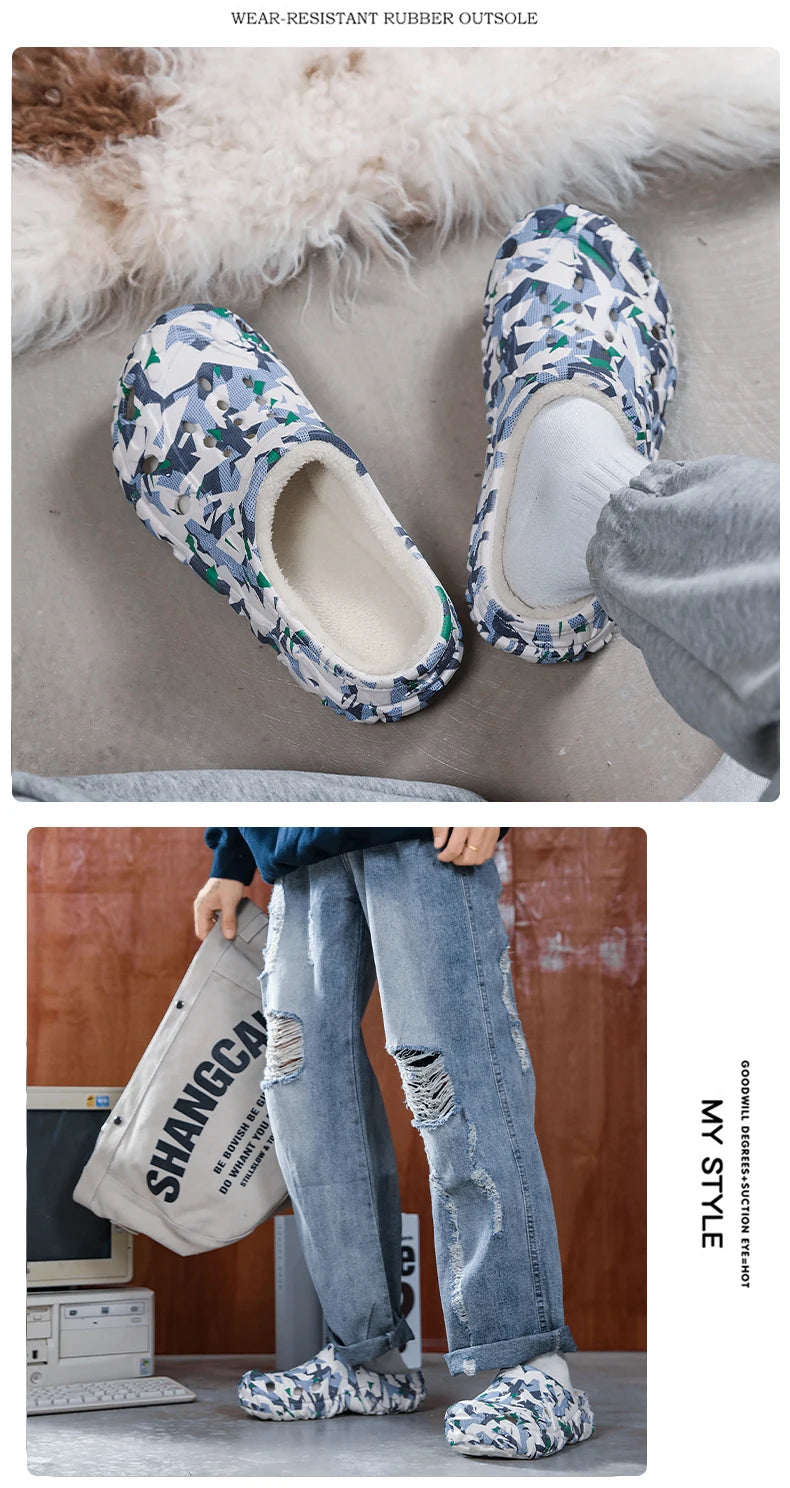 New Men Winter Slippers Indoor Comfortable Warm Slippers Summer Removable Sandals Men Casual Non Slip Plush Fur Slippers for Men