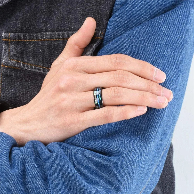 Fashion Viking Tree Of Life Stainless Steel Abalone Shell Rings For Men Odin Norse Viking Rune Rings Retro Amulet Jewelry Gift