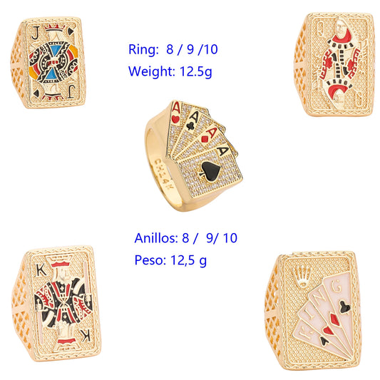 New vintage playing card ring, unisex, 14K gold plated brass gambling theme, size 8/9/10, fast delivery for men's gift