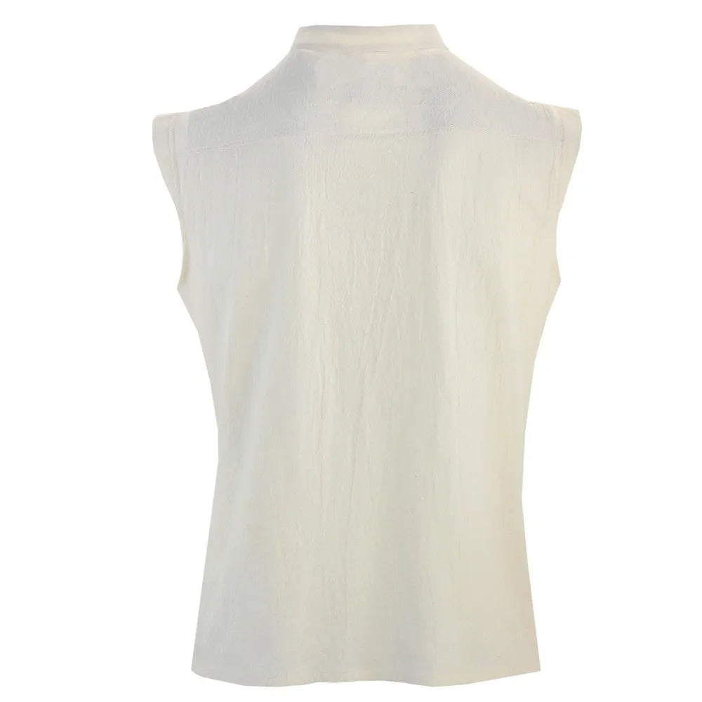 Men's Casual Shirt Black Green Steampunk Gothic Tank Tops Medieval Shirt Lace-Up Sleeveless Renaissance Pirate Shirts for Men