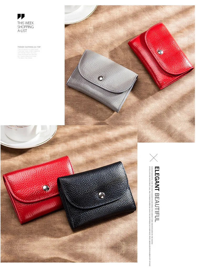 Genuine Leather Wallet Women Casual Simple Female Short Small Wallets Coin Purse Card Holder Men Money Bag with Zipper Pocket