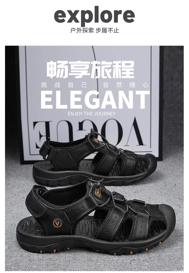 2025 Summer Men Sandals Leather Mens Casual Shoes Breathable Outdoor Sandals for Men Beach Shoes Slippers Fashion Roman Shoes