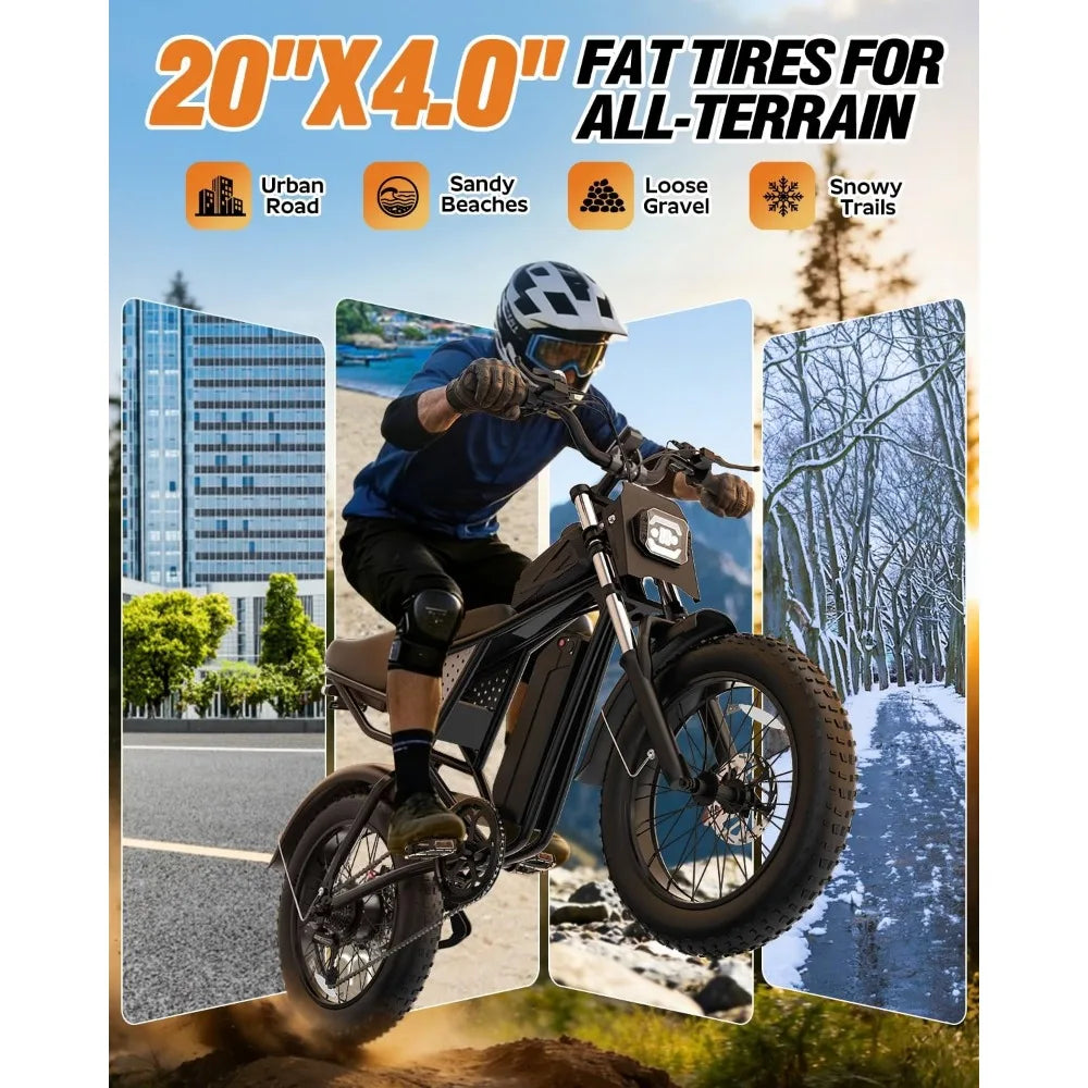 Electric Bike for Adult 1500W Peak Motor, 35MPH Speed, 48V 25AH Removable Large Battery Up to 80 Miles Range, UL, Customized
