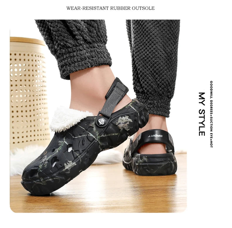 Waterproof cotton slippers for men winter 2024 new cashmere thickened warm waterproof non-slip indoor shoes