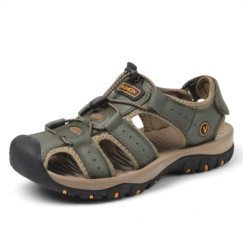 2025 Summer Men Sandals Leather Mens Casual Shoes Breathable Outdoor Sandals for Men Beach Shoes Slippers Fashion Roman Shoes