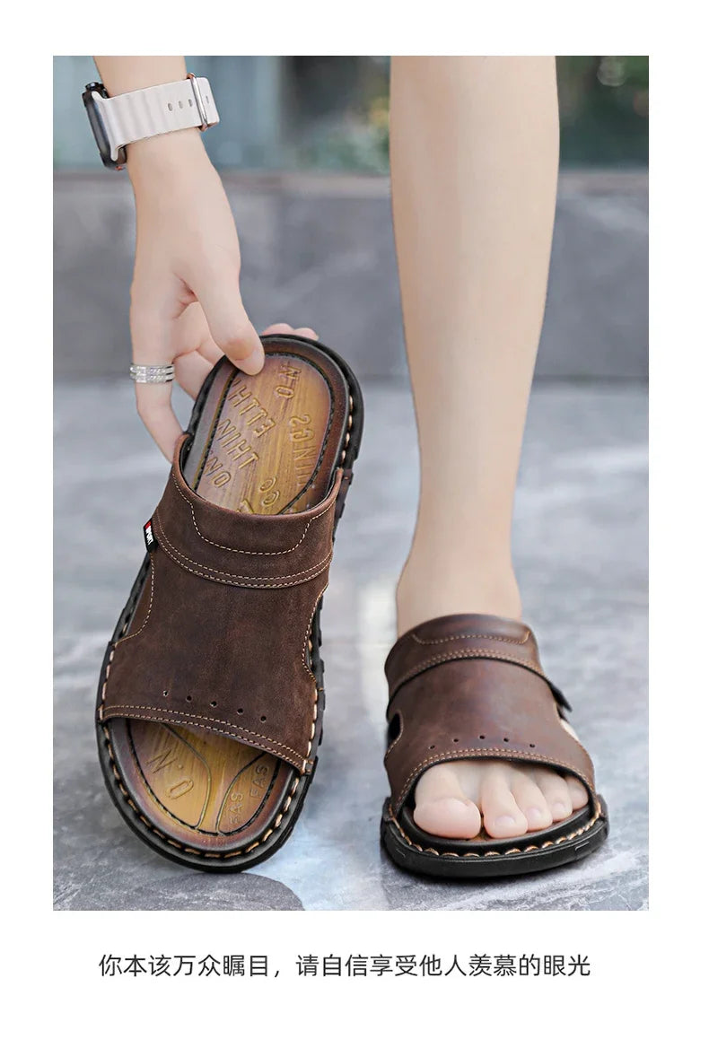 2025 Mens Slippers Summer Casual Shoes Beach Sandals Outdoor Slides Walking Comfort Leather Luxury Designer Fashion Lightweight