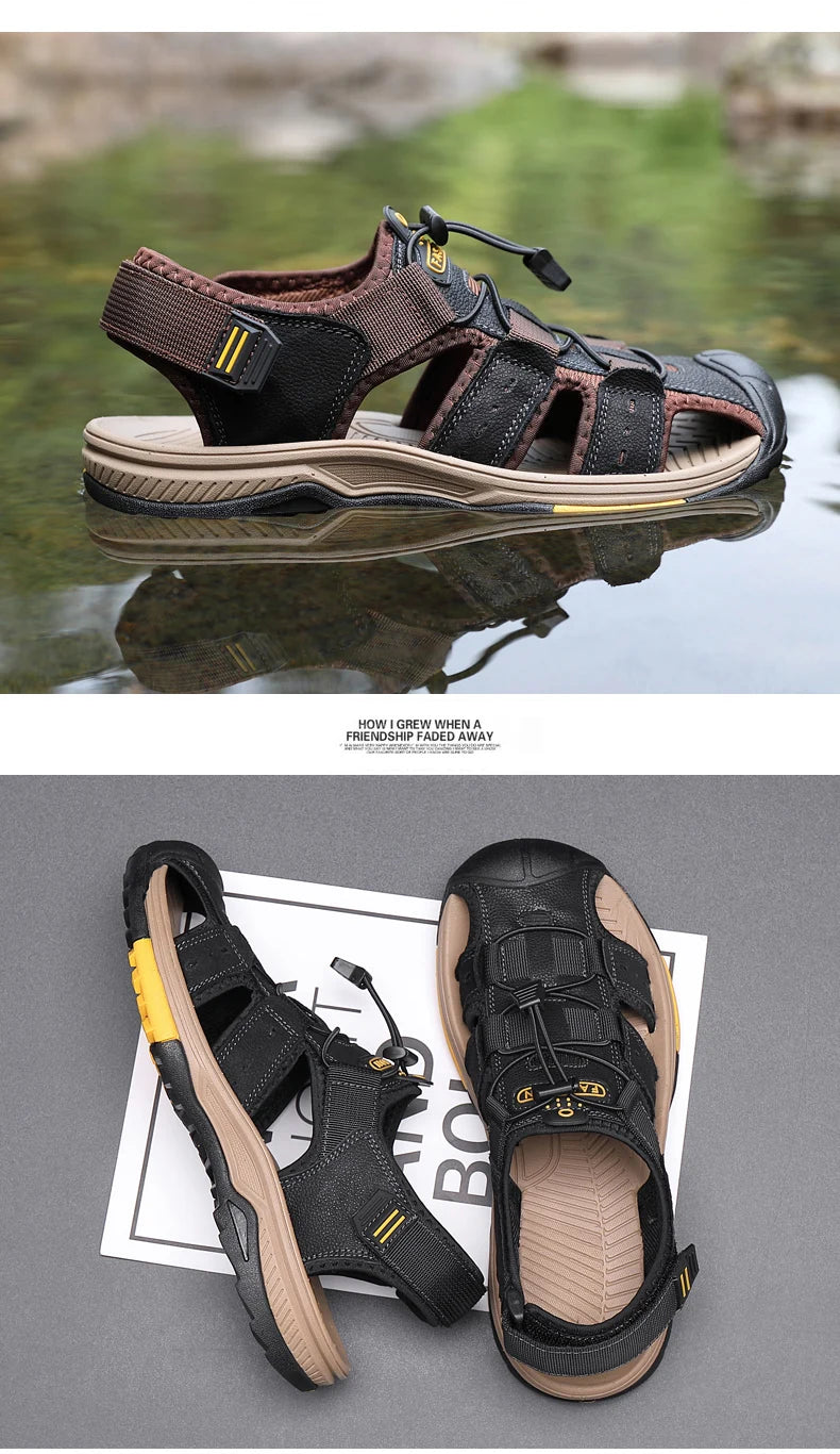 Summer Men Sandals Genuine Leather Mens Casual Shoes Outdoor Men Leather Sandals for Men Beach Shoes Roman mens Shoes