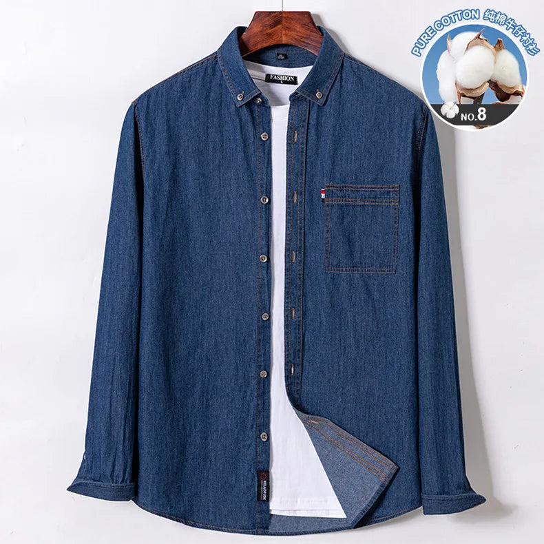 New men's long-sleeved shirt 100% cotton denim spring/summer casual non-ironing high quality breathable plus size solid color