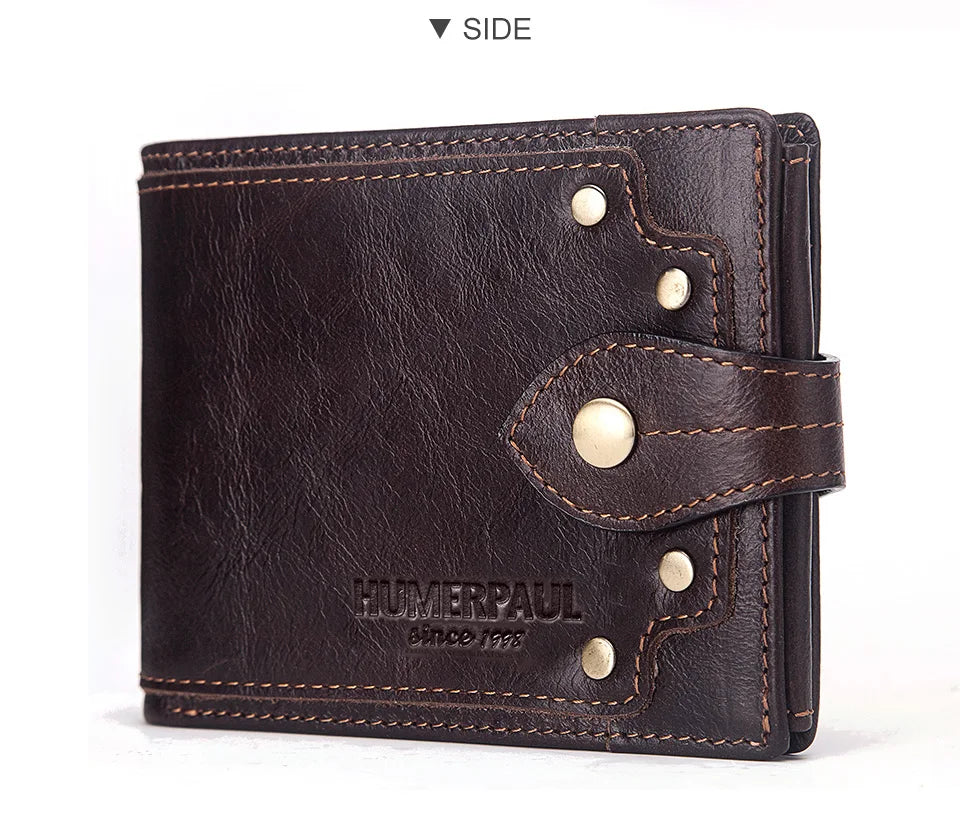 HUMERPAUL Wholesale Wallet for Men Real Leather Slim Tri-Fold Purse with ID Window and RFID Blocking Credit Card Holder