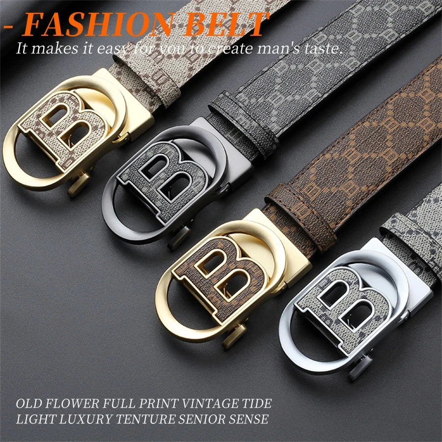 "B" Letter Genuine leather Belt for men Luxury brand Automatic Jeans Trouser belt golf man belt Work social designer waist belts