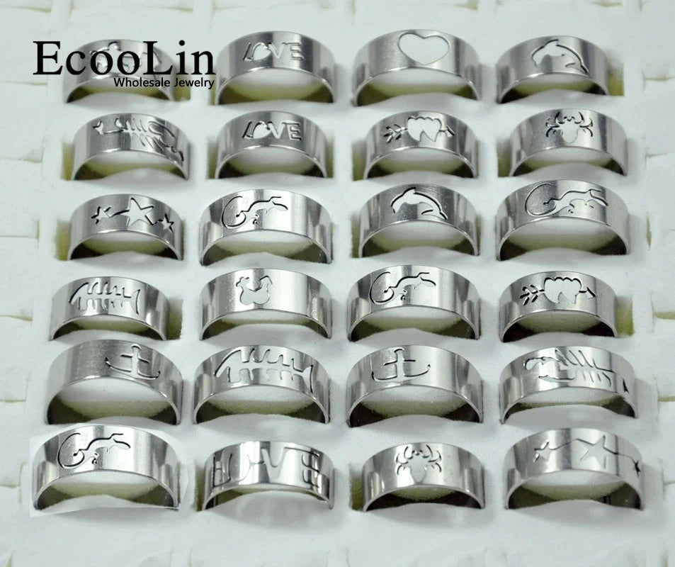 10Pcs/Lot Factory Wholesale Mixed Pattern Style Stainless Steel Ring For Men and Women Jewelry Rings Lot Never Fade