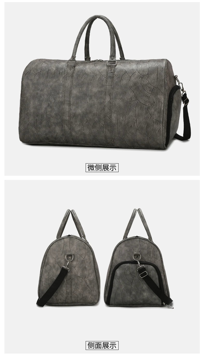 Soft Leather Travel Bag Large Capacity Fashion Weekend Bag Handle Bag Lightweight Sports Gym Bag With Separate Shoe Compartment