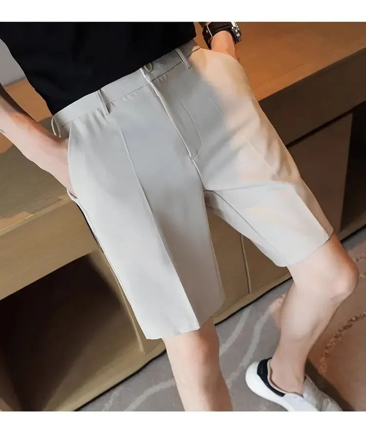 Men's Suit Shorts Summer Simple Slim Straight Handsome New Chic Solid Color Thin Five-point Trousers High-end Casual Trousers