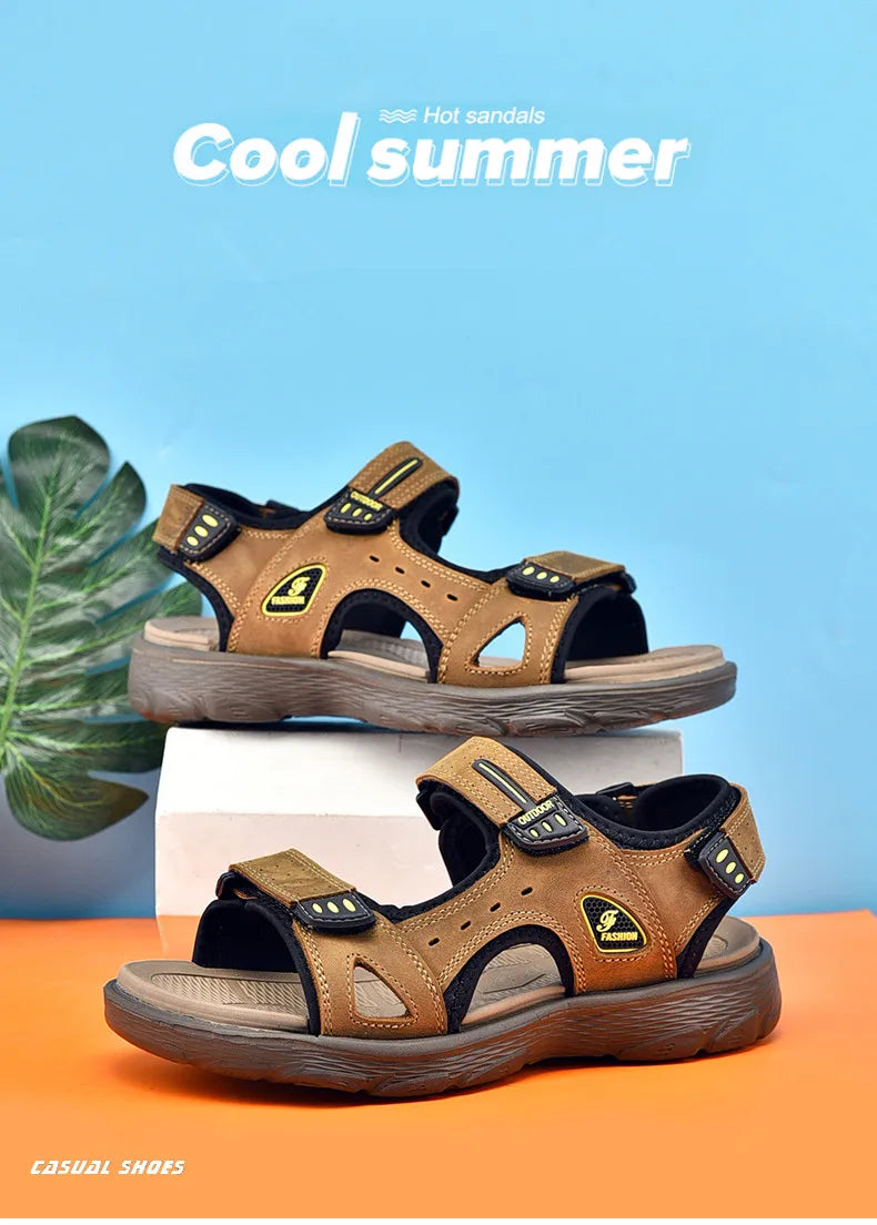 New Summer Men Genuine Leather Sandals Classic Casual Shoes Men Outdoor Beach Sandals Roman Summer Men's Water Shoes Size 38-46