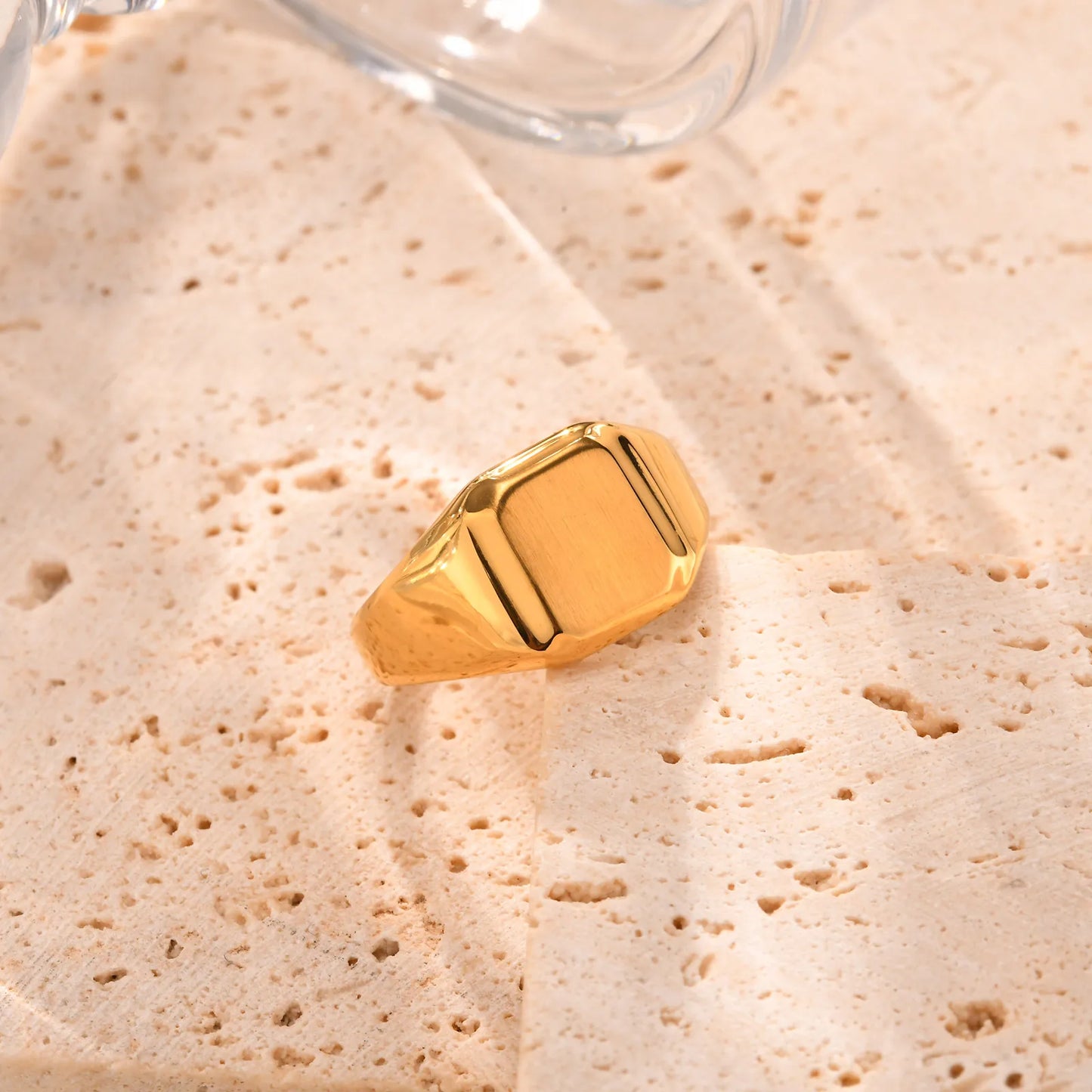 Stainless Steel Square Signet Ring for Men, Gold Silver Color High Polished Chunky Ring, Simple Statement Jewelry Thumb Ring