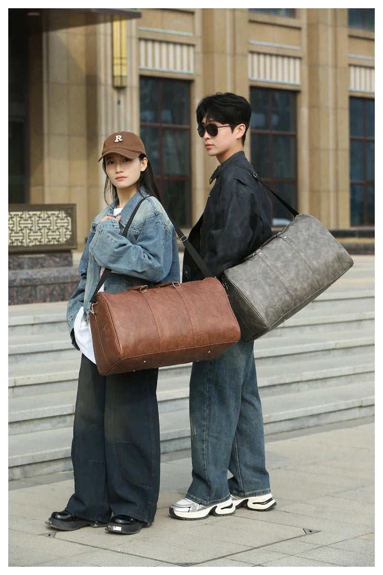 Soft Leather Travel Bag Large Capacity Fashion Weekend Bag Handle Bag Lightweight Sports Gym Bag With Separate Shoe Compartment